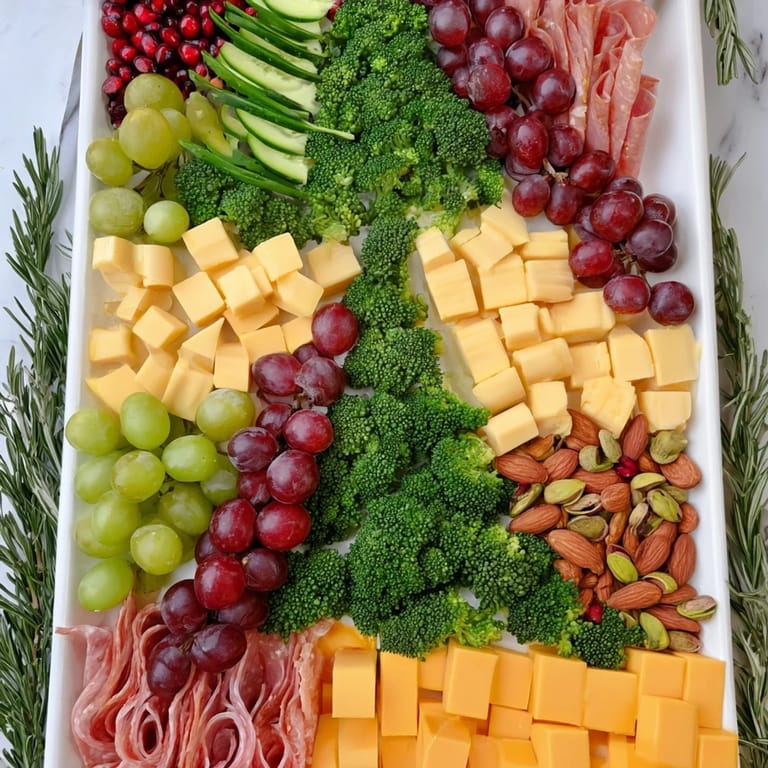 This Evergreen Tree Snack Board is packed with tasty cheeses, meats, crackers, and colorful fruits perfect for entertaining.