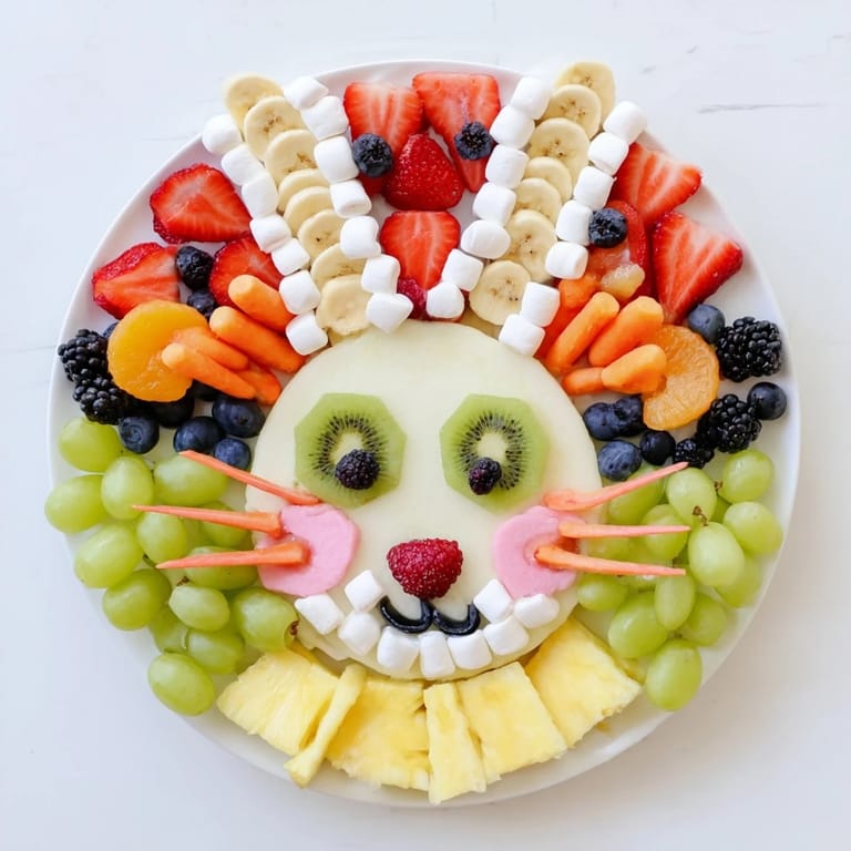 Get creative with this cheerful Bunny Face Fruit Salad Platter, a delightful and healthy Easter or spring centerpiece.