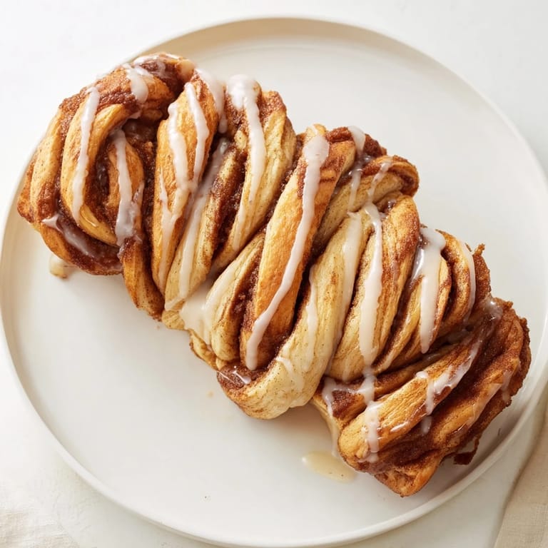 A warm, glistening photo of the baked Cinnamon Swirl Christmas Tree Bread, perfect for a festive brunch.