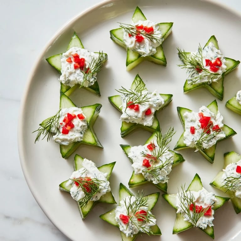 Cool and refreshing Cucumber and Dill Christmas Stars, a delightful, gluten-free vegetarian holiday treat.