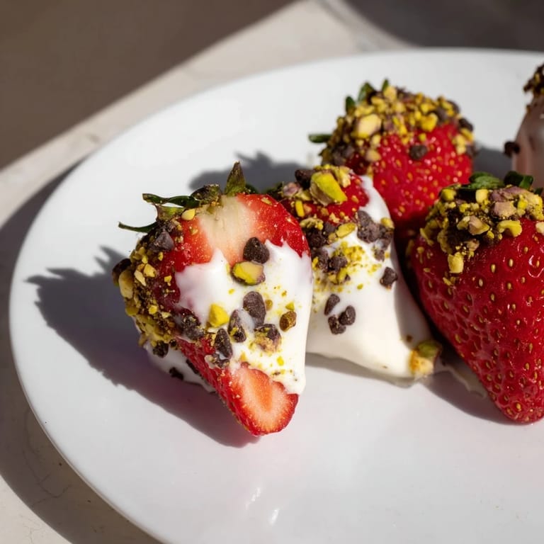 A close-up of vibrant red Yogurt Dipped Strawberries, offering a cool, refreshing summer treat.