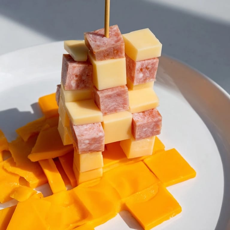 This tempting Checkerboard Chalet appetizer showcases a detailed checkerboard base topped by a cheese chalet.