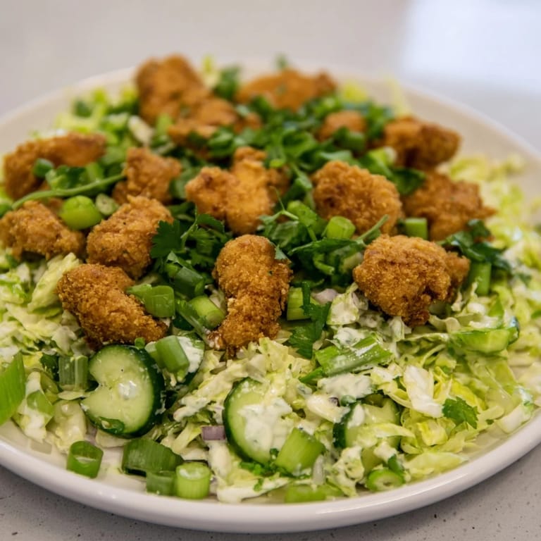 Close-up of a flavorful Green Goddess Nugget Salad, a healthy and satisfying dinner option.