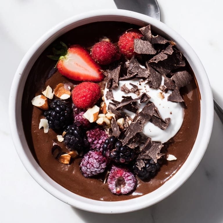 A close-up of decadent Avocado Chocolate Pudding, blended until perfectly smooth and rich, ready to eat.