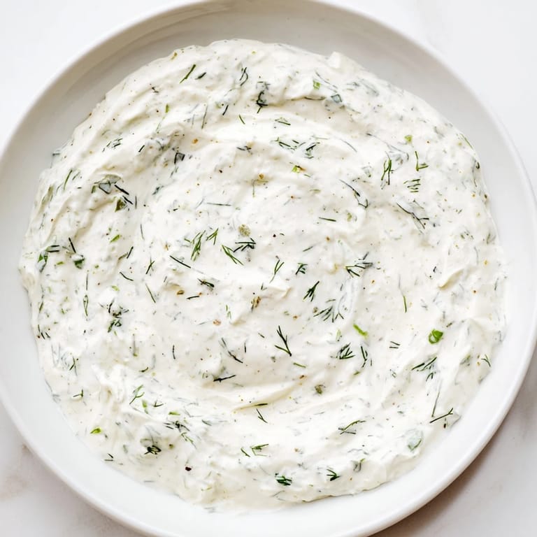 Close-up of vibrant, herby Greek Yogurt Ranch Dip, ready to be scooped up with chips.