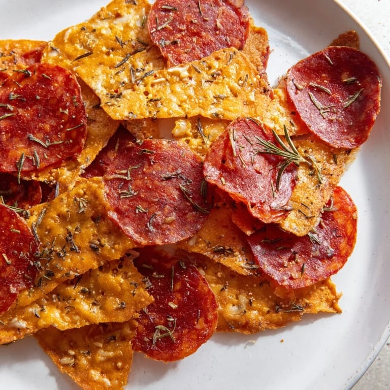 Close-up of freshly baked charcuterie chips: a mouthwatering mix of flavors and textures.