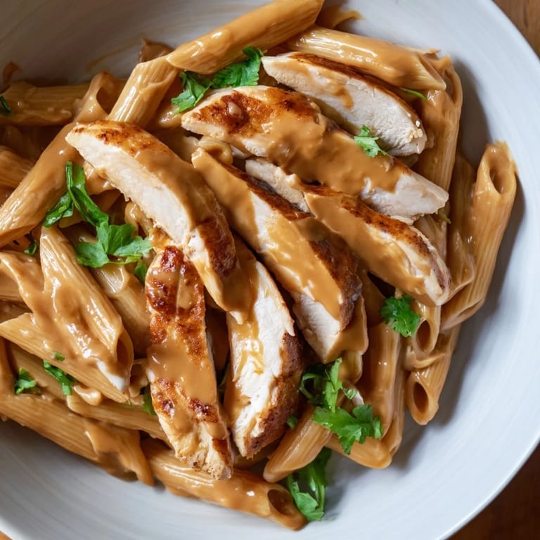 A rustic bowl of Honey Chipotle Chicken Pasta featuring tender chicken, penne, and a sweet-smoky sauce with lime wedges nearby.