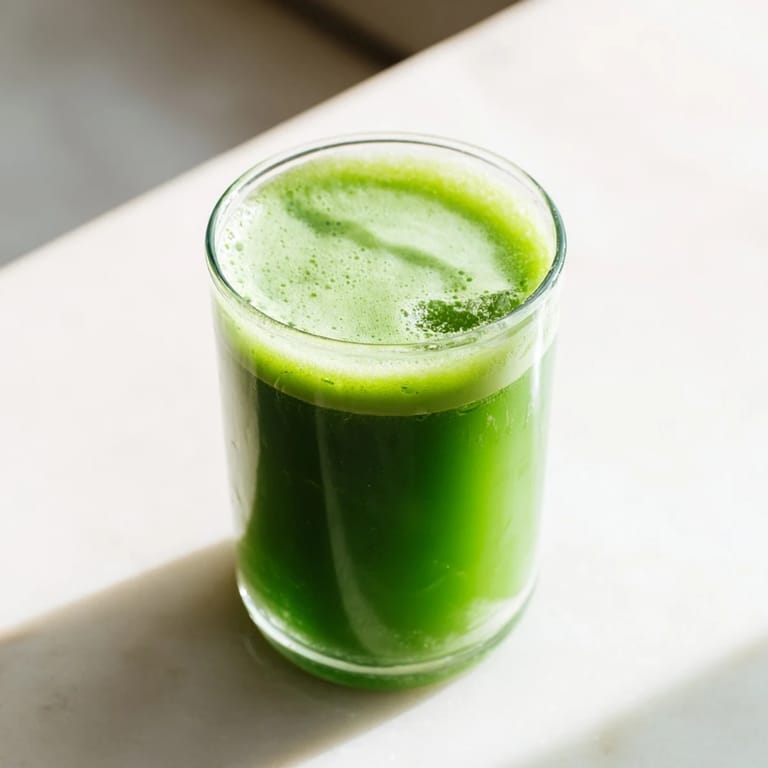 Fresh Cabbage and Kale Detox Juice in a mason jar, garnished with kale leaves and ginger slices, perfect for a morning boost.