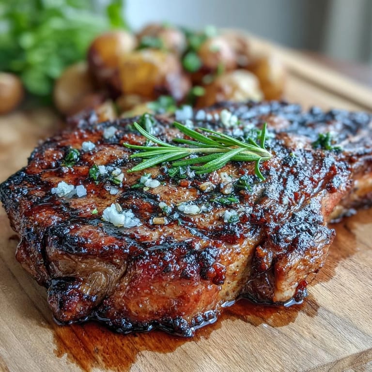 Showstopping grilled bone-in rib eye steak served with lemon wedges and classic sides.