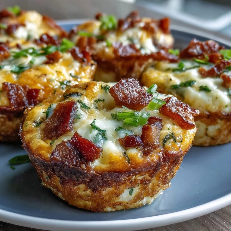 Freshly prepared Breakfast Egg Muffins studded with onions and cheese, perfect for a quick gluten-free handheld breakfast.