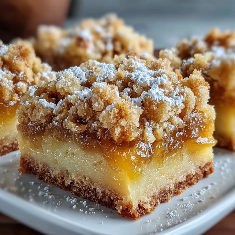 Homemade Lemon Crumb Bars arranged on a rustic wooden board, ready to serve with a dusting of powdered sugar.