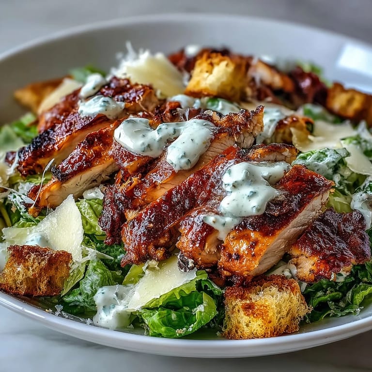 A colorful Caesar Chicken Bowl served for lunch, featuring tender chicken, crunchy croutons, and freshly grated parmesan on crisp romaine.