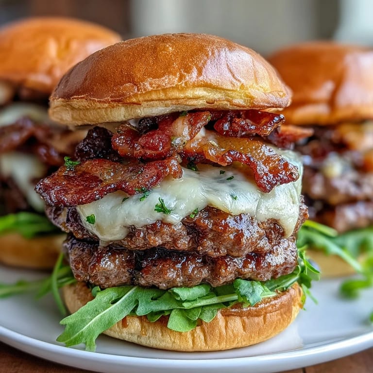 Gooey cheese melts over these easy Father's Day grilled bacon burger sliders.