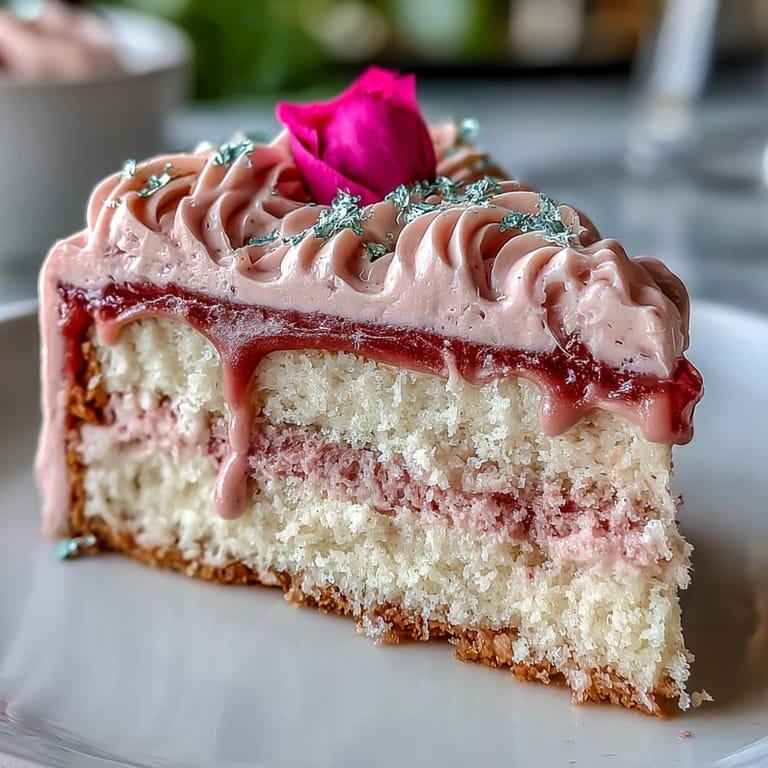 Elegant pink rosé velvet cake, perfect for celebrations, adorned with gold.