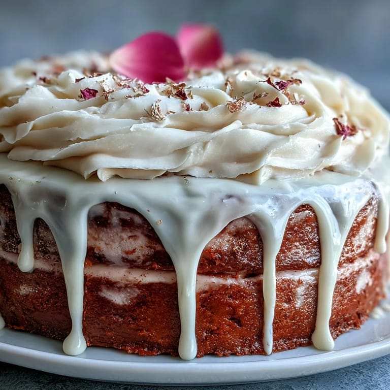 Velvety pink cake infused with rosé, featuring a luxurious edible gold drip.