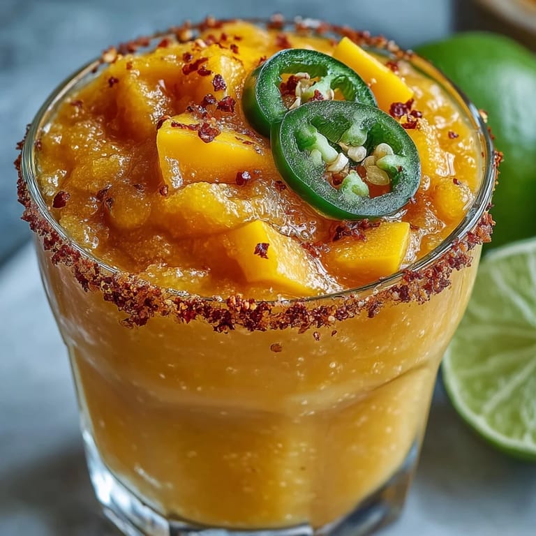 Chill out with this zesty Fricy Spicy Mango Margarita Slushie, a sweet and spicy treat.