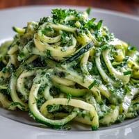 Zucchini Noodles with Avocado Pesto: creamy, vibrant noodles coated in fresh, herby pesto.